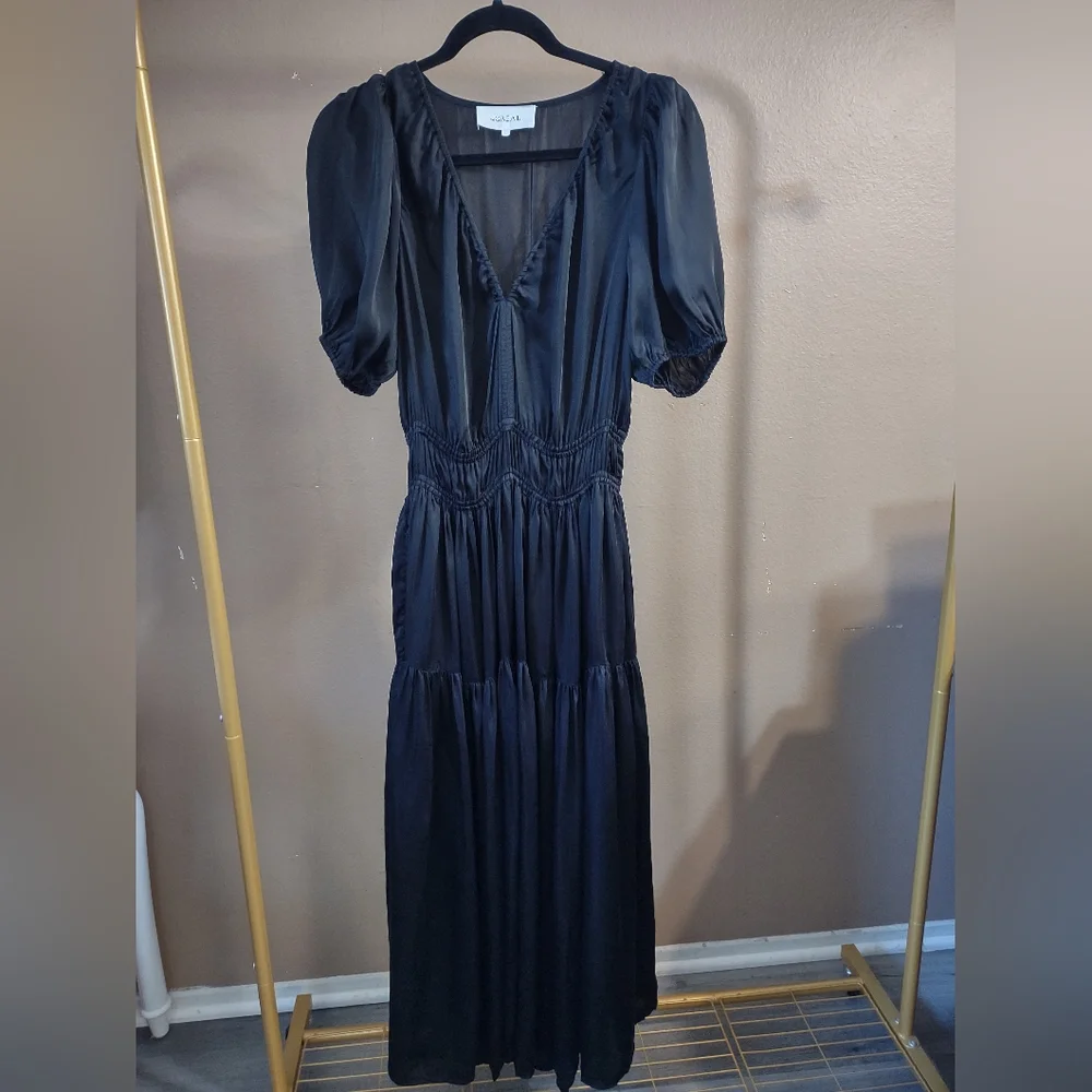 THE GREAT. Black Satin Tiered Maxi Dress - Picture 5 of 13